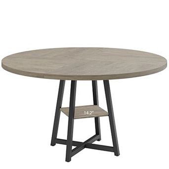 47" Round Dining Table - Kitchen Table with Storage Shelf and Wooden Top, Round Dinner Table for 4