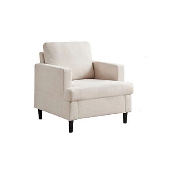 Modern Living Room Chairs W/Breathable Linen Fabric,Upholstered Arm Chair, Sofa Chair W/ Wood Legs