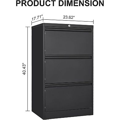 3 Drawers Lateral File Cabinet with Lock, Metal Filing Cabinet with Card Holder