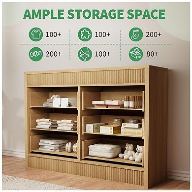 6 Drawer Dresser for Bedroom, Wooden Fluted Chest of Drawers, Modern Oak Storage Organizer