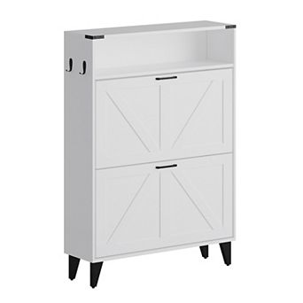 2 Flip Drawers Shoe Cabinet for Entryway,Slim Shoe Storage Cabinet with Open Shelf &Strong Metal Leg