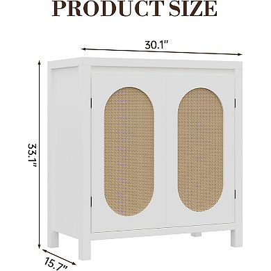 Modern Rattan Storage Cabinet with PVC Woven Doors, Adjustable Shelf & Door,Multi-functional Cabinet