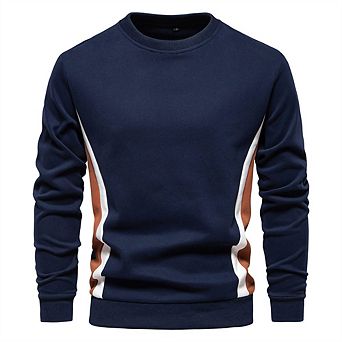 Men's Crew Neck Patchwork Sweatshirt Long Sleeve Pullover Casual Athletic Top