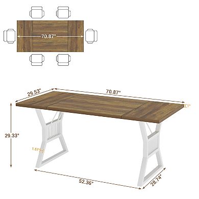 70.8 Inch Farmhouse Rustic Wood Dining Table - Heavy Duty Metal Legs, Seats 6-8, Scratch-Resistant