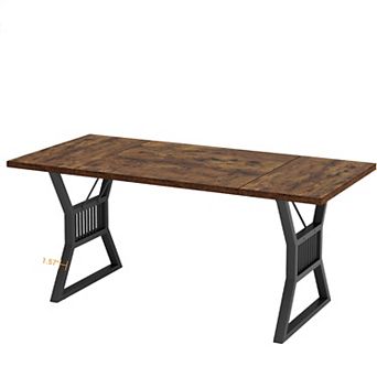 70.8 Inch Farmhouse Rustic Wood Dining Table - Heavy Duty Metal Legs, Seats 6-8, Scratch-Resistant