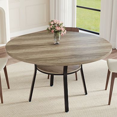 47 Inch Round Dining Table with Storage Shelf - Metal Legs, Seats 4-6, Modern Space-Saving Table