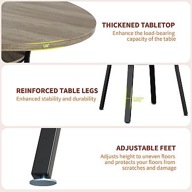 47 Inch Round Dining Table with Storage Shelf - Metal Legs, Seats 4-6, Modern Space-Saving Table