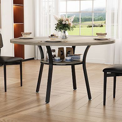 47 Inch Round Dining Table with Storage Shelf - Metal Legs, Seats 4-6, Modern Space-Saving Table