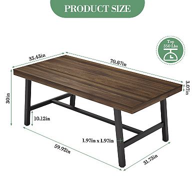 71" Modern Farmhouse Rectangular Dining Table - Adjustable Feet, Seats 6-10,Ideal for Kitchen/Dining
