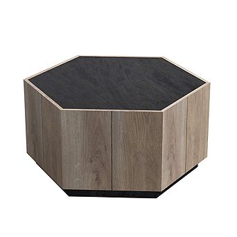 Coffee Table Hexagonal Wood Rural Style Table With 2 Storage Drawers Center Table For Living Room