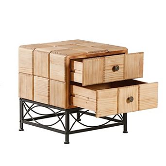 21.06"Retro Square Coffee Table With 2 Drawers Small Splicing Design Center Table For Dining Room