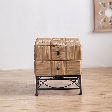 21.06"Retro Square Coffee Table With 2 Drawers Small Splicing Design Center Table For Dining Room