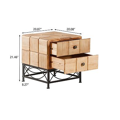 21.06"Retro Square Coffee Table With 2 Drawers Small Splicing Design Center Table For Dining Room