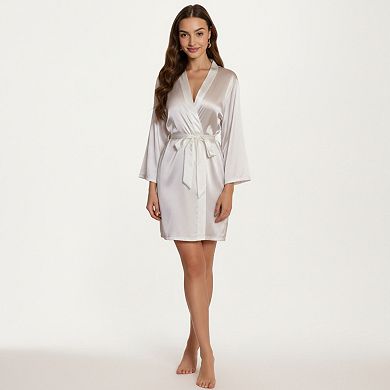 Women's Satin Short Robe with Adjustable Tie Waist in Smooth Lightweight Silky Fabric