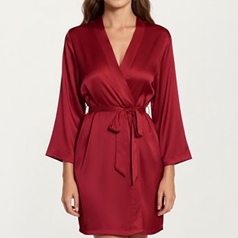 Women's Satin Short Robe with Adjustable Tie Waist in Smooth Lightweight Silky Fabric