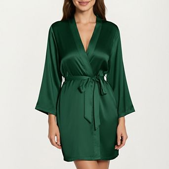 Women's Satin Short Robe with Adjustable Tie Waist in Smooth Lightweight Silky Fabric