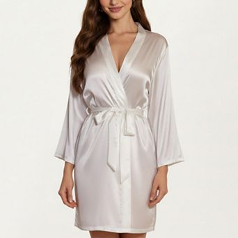 Women's Satin Short Robe with Adjustable Tie Waist in Smooth Lightweight Silky Fabric
