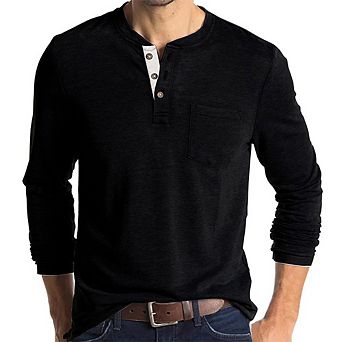 Men's Henley Shirt Long Sleeve Crew Neck Button Cotton Casual Versatile Top