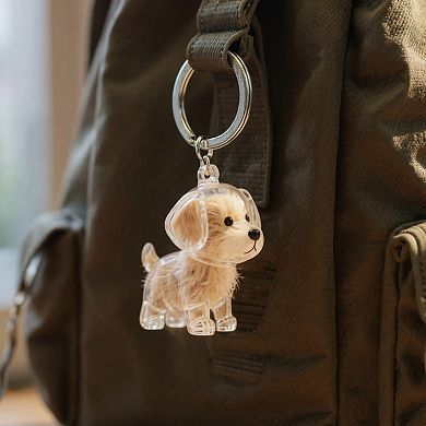 Transparent Dog Storage Capsule Keychain with Mini Dog Charm and Keepsake Hair Holder