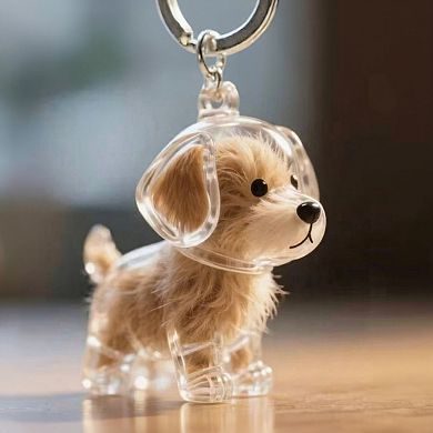 Transparent Dog Storage Capsule Keychain with Mini Dog Charm and Keepsake Hair Holder