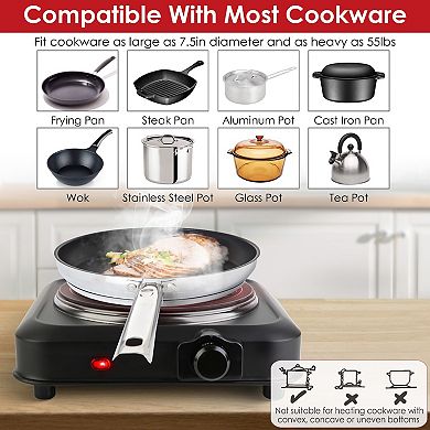 1200W Electric Infrared Single Burner Hot Plate Portable Stove with Glass Top