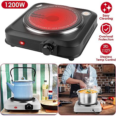 1200W Electric Infrared Single Burner Hot Plate Portable Stove with Glass Top