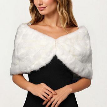 Women's Soft Plush Faux Fur Wrap with Elegant Drape Delicate Front Detail and Smooth Luxe Texture