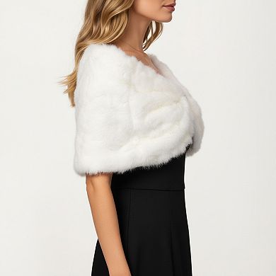 Women's Soft Plush Faux Fur Wrap with Elegant Drape Delicate Front Detail and Smooth Luxe Texture