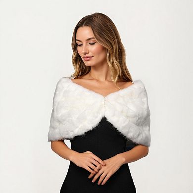 Women's Soft Plush Faux Fur Wrap with Elegant Drape Delicate Front Detail and Smooth Luxe Texture