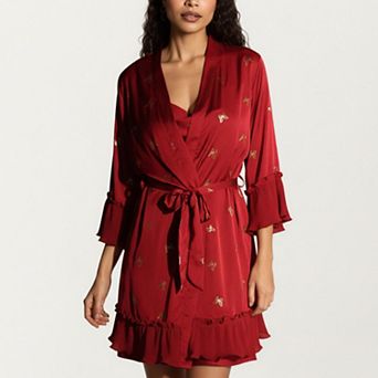 Women's Satin Bow Print Slip Dress with Spaghetti Straps and Soft Draped Neckline