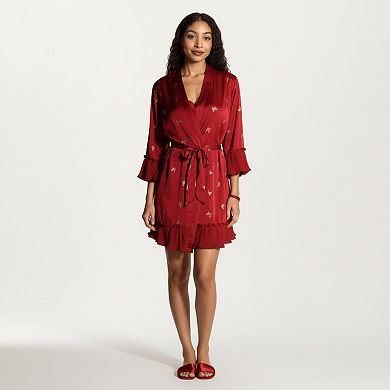 Women's Satin Bow Print Slip Dress with Spaghetti Straps and Soft Draped Neckline