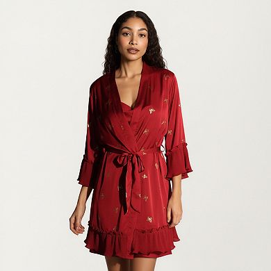 Women's Satin Bow Print Slip Dress with Spaghetti Straps and Soft Draped Neckline