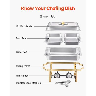Chafing Dish Set 4 Qt 2-Pack Stainless Steel Rectangular Half-Pan Buffet Servers