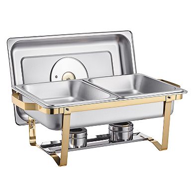 Chafing Dish Set 4 Qt 2-Pack Stainless Steel Rectangular Half-Pan Buffet Servers
