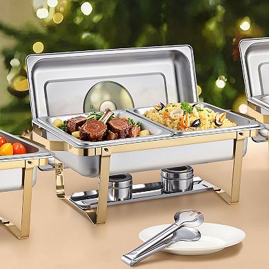 Chafing Dish Set 4 Qt 2-Pack Stainless Steel Rectangular Half-Pan Buffet Servers