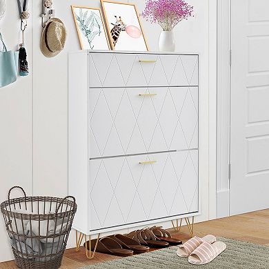 Shoe Cabinet with 3 Flip Drawers Freestanding Entryway Shoe Organizer