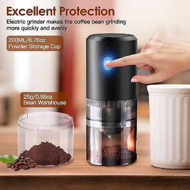 Cordless Electric Coffee Grinder, Rechargeable, 5 Coarseness Levels, Ceramic Core & Removable Cup