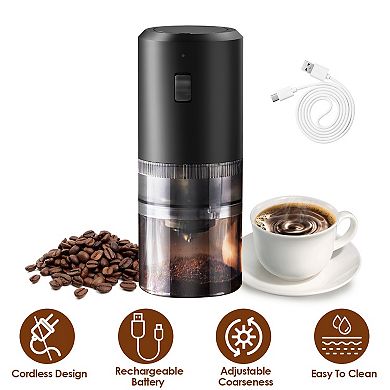 Cordless Electric Coffee Grinder, Rechargeable, 5 Coarseness Levels, Ceramic Core & Removable Cup