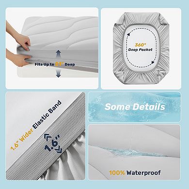 Unikome Soft Quilted Mattress Pad for Hot Sleepers Waterproof, Deep Elastic Skirt