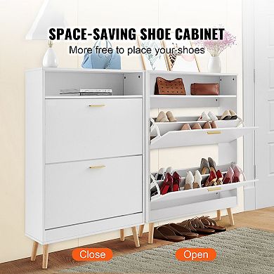 Shoe Cabinet with 2 Flip Drawers Entryway Organizer with Top Cubby
