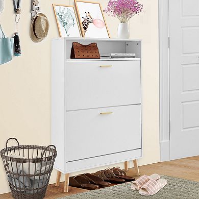 Shoe Cabinet with 2 Flip Drawers Entryway Organizer with Top Cubby
