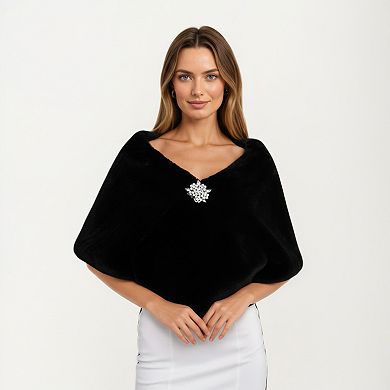 Women's Faux Fur Shawl Wrap with Soft Plush Texture, Elegant Draped Silhouette 19in