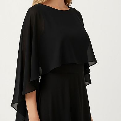 Women's Flowing Chiffon Capelet Top with Layered Draped Sleeves Soft Sheer Overlay