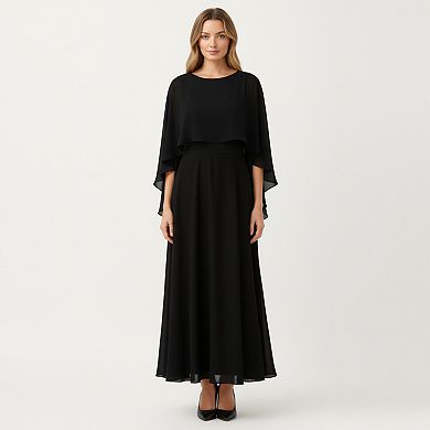 Women's Flowing Chiffon Capelet Top with Layered Draped Sleeves Soft Sheer Overlay