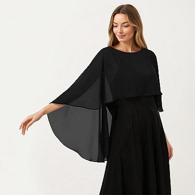 Women's Flowing Chiffon Capelet Top with Layered Draped Sleeves Soft Sheer Overlay