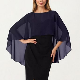 Women's Flowing Chiffon Capelet Top with Layered Draped Sleeves Soft Sheer Overlay