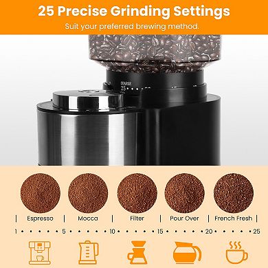 Electric Conical Burr Coffee Grinder with 25 Settings, 12-Cup Capacity for Drip, Espresso & More