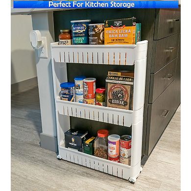 Slim 3-Tier Rolling Storage Cart - White w/ Expandable, Anti-Scratch Wheels for Narrow Spaces