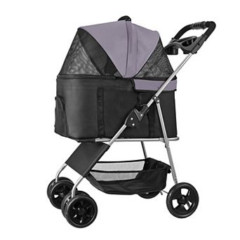 Pet Stroller 35 LB Foldable Dog Stroller 4-Wheel with Detachable Carrier