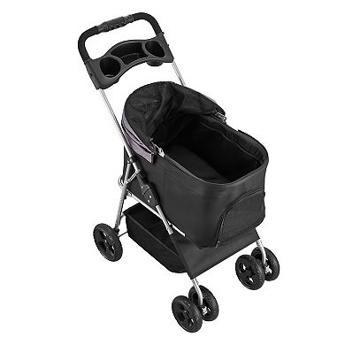 Pet Stroller 35 LB Foldable Dog Stroller 4-Wheel with Detachable Carrier
